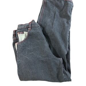 MOFFATT Mens Black Washed Denim Jeans Red Stitching Leather Pocket Detail‎